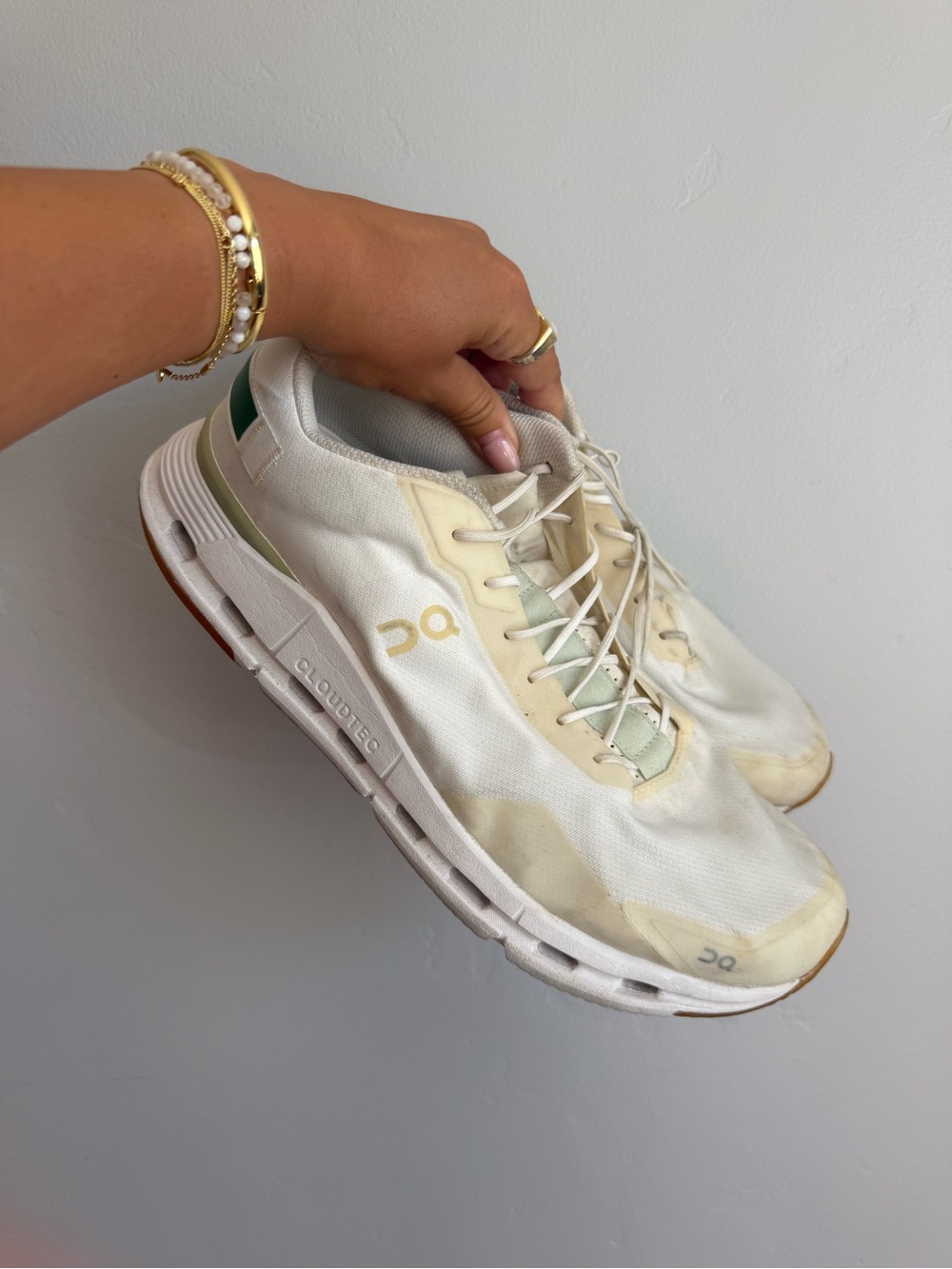 On Running Men's Cloudnova Sneakers in White with Cream Accents